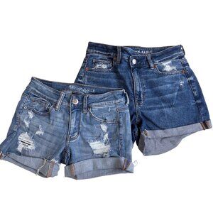 American Eagle Distressed Stretch Denim Sz 2 Shorts Two Pair MIDI Mom Concert